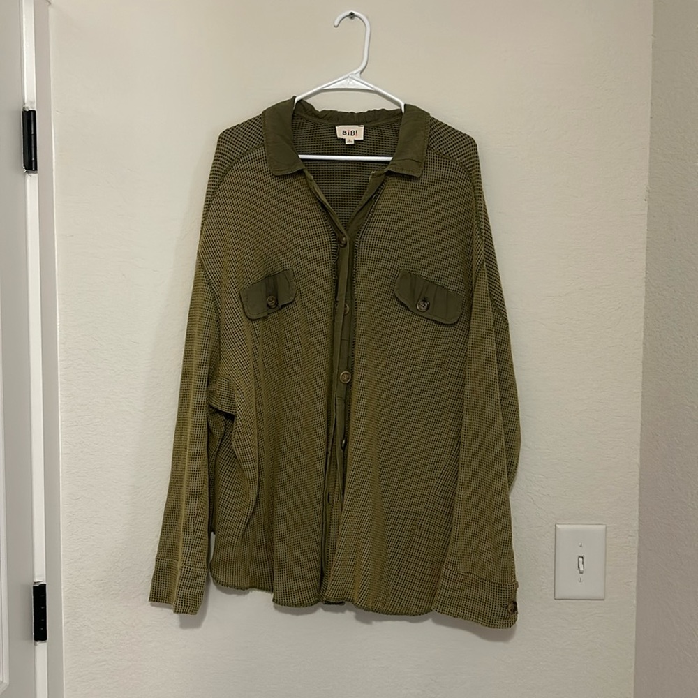 Bibi Large Green Shacket Button Up - image 1